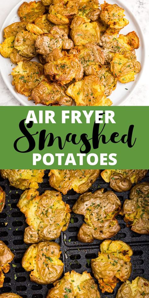 Air Fryer Mini Potato Recipe, Gold Potato Recipes Air Fryer, Air Fryer Dinner Sides, Smashed Potatoes Baked Air Fryer, Air Fryer Recipe Vegetarian, Garlic Smashed Potatoes Air Fryer, Smashed Mini Potatoes Air Fryer, Crispy Smashed Potatoes Air Fryer, Air Fryer Little Potatoes