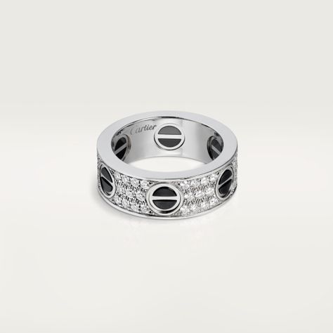 Cartier - LOVE ring, diamond-paved, ceramic - Ring White gold/Ceramic/Diamond - LOVE ring, white gold (750/1000), black ceramic, set with 66 brilliant-cut diamonds totaling 0.74 carats. Width: 6.5 mm (for size 52). Please note that the carat weight, number of stones and product dimensions will vary based on the size of the creation you order. For detailed information please contact us. Cartier Earrings, Cartier Love Ring, Hip Hop Rings, Gold Ceramic, Ring White Gold, Ceramic Rings, Ceramic Set, Cartier Love, Unisex Ring