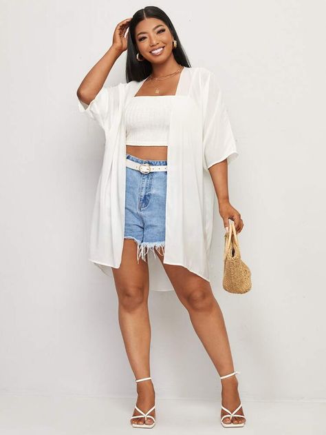 Kimono Plus Size, Plus Size Kimono, Plus Size Tees, Stylish Plus, Shirts Blouses, Shein Style, Look Plus, Trendy Fashion Women, Batwing Sleeve