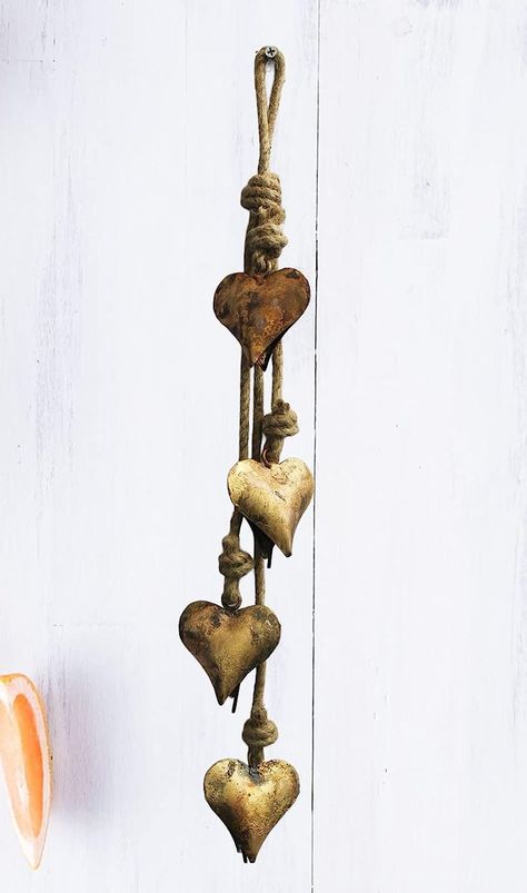 Hanging Hearts Decoration, Sundance Style Jewelry, Antique Bell, Heart Wall Decor, Room Redesign, Shabby Chic Crafts, Handmade Heart, Metal Heart, Hanging Hearts