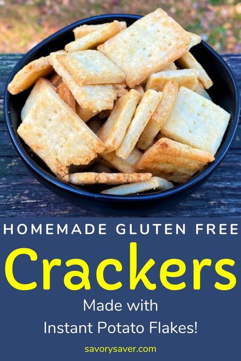 This recipe for homemade Gluten Free Crackers uses an unusual ingredient….Instant potato flakes. Use your favorite gluten free flavor of instant potatoes, butter and Bob’s Red Mill for this easy recipe idea. Gluten Free Cracker Recipe, Homemade Crackers Recipe, Cracker Recipe, Instant Potatoes, Instant Mashed Potatoes, Gluten Free Crackers, Potato Flakes, Homemade Crackers, Vegan Crackers