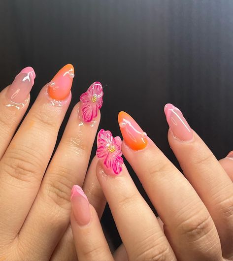 so who’s ready for summer ?🌸☀️ #3dnails ##3dflowernails #nailsnailsnails #nailaddict #naillove #nails Summer Nails Almond, Gucci Nails, Luminous Nails, 3d Flower Nails, Retro Nails, Simple Gel Nails, Summery Nails, Pretty Gel Nails, Really Cute Nails