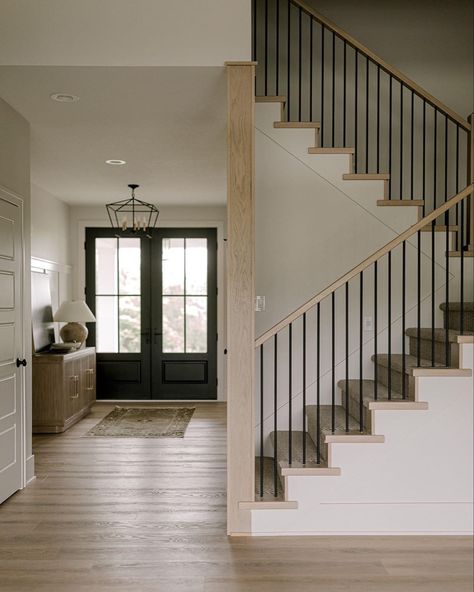 Black Birch Homes, Bedroom Pop Design, Staircase Wall Decor, House Staircase, Entry Stairs, Two Story House, Staircase Remodel, Stair Remodel, Home Entrance Decor