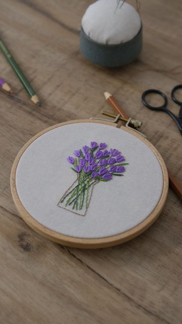 Stitch Forest on Instagram: "Hey, I’d like to share the cute tulip stitch with you! It’s a variation of lazy daisy stitch, simple and quick to do. To make things more interesting, you could design the flowering process the way you like by changing the stitch distances! Hope you like it🪡💜 Have a nice weekend😉 . . #handembroidery #fiberart #handstitched #handembroidered #needleart #flowerembroidery #floralembroidery #botanicalembroidery #needlework #stitchery #hoopartembroidery #embroiderypatte Tulip Stitch Embroidery, Lazy Daisy Embroidery Design Pattern, Lazy Daisy Embroidery Design, Tulip Stitch, Tulip Embroidery, Daisy Stitch, Lazy Daisy Stitch, Have A Nice Weekend, Contemporary Embroidery