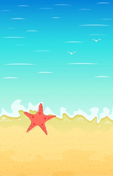 Hand Drawn Cartoon Ocean Beach Shells Starfish Background Material Sea Aesthetic Cartoon, Starfish Background, Cartoon Ocean, Beach Cartoon, Beach Shells, Ocean Backgrounds, Summer Poster, Sea Sand, Beach Background