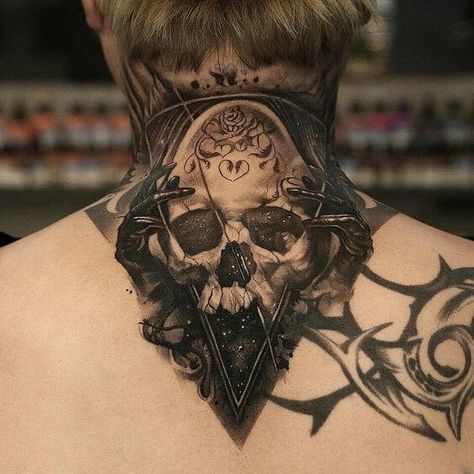 badass-tattoos-35 Space Skull Tattoo, Skull Neck Tattoo, Skull Back Tattoo, Full Neck Tattoos, Best Neck Tattoos, Skull Art Tattoo, Throat Tattoo, Back Of Neck Tattoo, Neck Tattoo For Guys