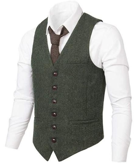 Single-breasted vest design V-Neck 6 buttons 2 real side pockets 1 Chest Pocket Back adjustable belt offers more accurate fit Material: 50%wool+50%polyester Color: Army Green Short Pants Outfit, Leather Waistcoat, Mens Waistcoat, Men's Waistcoat, Herringbone Tweed, Vest Designs, Mens Parka, Tweed Suits, Fitted Suit