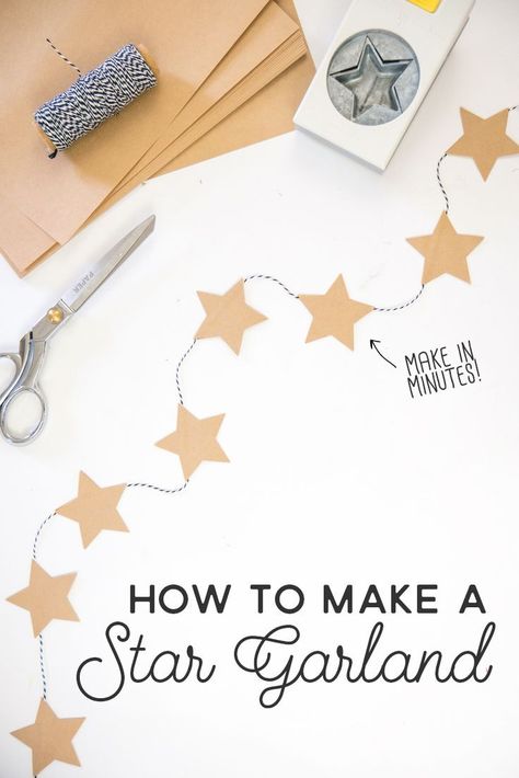 Make kraft Star garlands in 5 minutes, DIY Twinkle Twinkle Little Star Theme Baby Shower DIY decor ideas Baby Shower Diy Decor, Star Garland Diy, Diy Slinger, Star Baby Shower Theme, Diy Girlande, Twinkle Twinkle Baby Shower, Star Theme, Anniversaire Diy, Moon Baby Shower