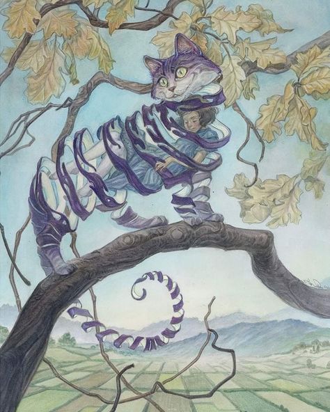 Alice Cheshire Cat, Cat Alice In Wonderland, Cheshire Cat Alice In Wonderland, Alice In Wonderland Artwork, Alice In Wonderland Illustrations, Wonderland Artwork, Alice In Wonderland Aesthetic, Arte Peculiar, Alice Madness