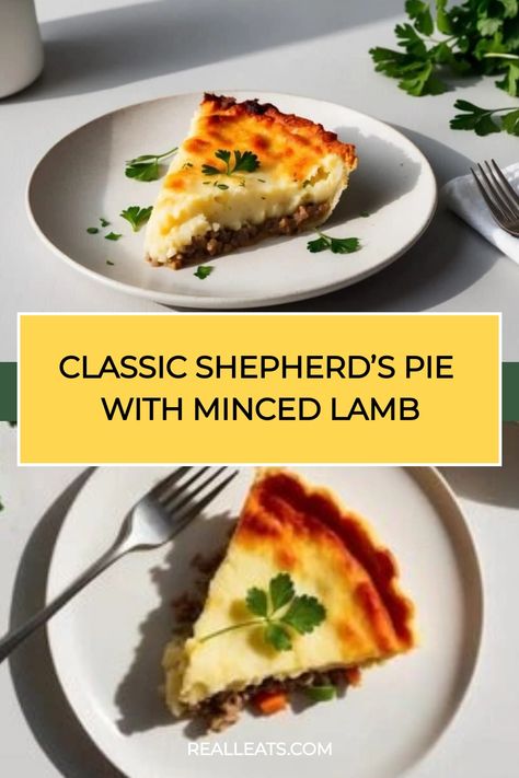 Classic Shepherd's pie slice garnished with parsley on a white plate. Lamb Shepherds Pie, Minced Lamb, British Dishes, Potato Toppings, Mashed Potato, Creamy Mashed Potatoes, Shepherds Pie, Food Guide, Lunch Recipes