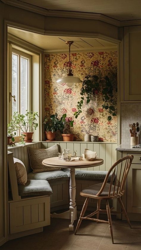 Cozy Breakfast Nook, Casa Vintage, Hus Inspiration, Cozy Kitchen, Style Deco, Dining Nook, Dream House Interior, Home Alone, Dream House Decor