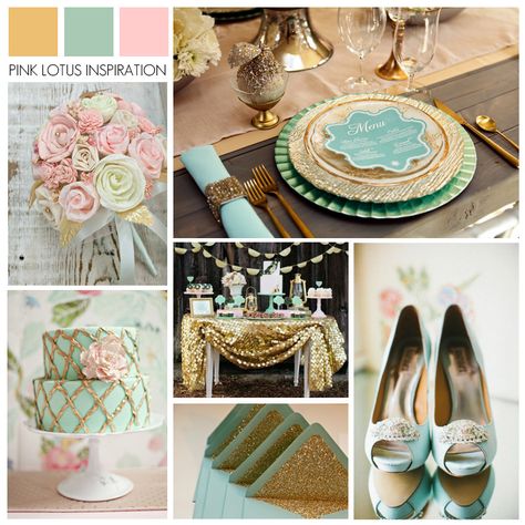 COLOR BOARD: Gold, Mint, and Rose | Pink Lotus Events    http://pinklotusevents.wordpress.com/2013/02/11/color-board-gold-mint-and-rose/ #indian #wedding #colorinspiration #PinkLotusEvents Mint Green Wedding Theme, 2014 Wedding Trends, Wedding Mint, Gold Mason Jars, Blush Decor, Wedding Color Pallet, Gold Inspiration, Wedding Mint Green, Indian Colours