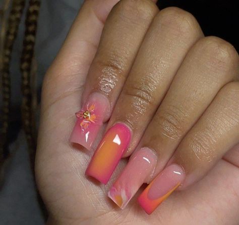 Summer Nails Tropical, Nails Tropical, Tropical Nails, Hard Nails, Colorful Nails, Girly Acrylic Nails, Dope Nail Designs, Classy Acrylic Nails, Long Acrylic Nails Coffin