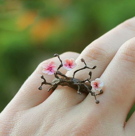 2 Sakura Ring, Polymer Clay Ring, Clay Craft, Polymer Jewelry, Fimo Clay, Polymer Clay Charms, Polymer Clay Creations, Polymer Clay Art, Clay Charms