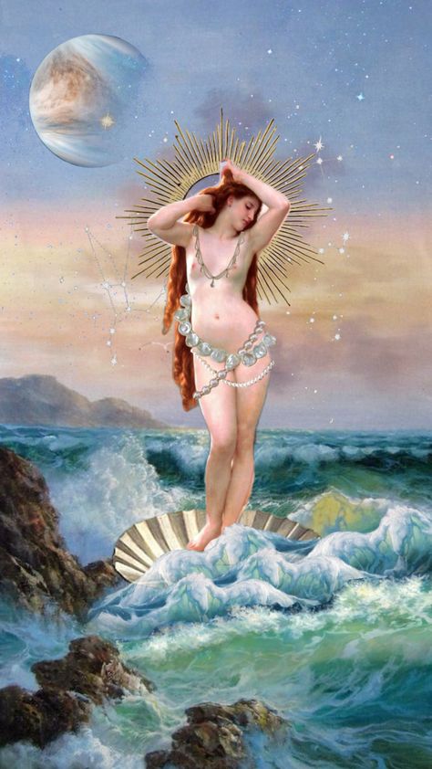 Birth of Venus 🪞#venus #aphrodite #water #art #artaesthetic #women #stars #femalepower #romance #godess #wallpaper #mythology #constellations #planets Venus Aphrodite, Aphrodite Aesthetic, Aphrodite Goddess, Birth Of Venus, Oh My Goddess, Witchy Wallpaper, Water Art, Goddess Of Love, Mythology Art