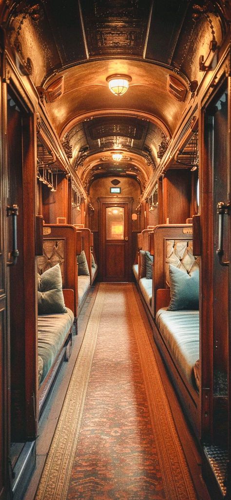 Abandoned Train Interior, Harry Potter Room Wallpaper, Fancy Train Interior, Hogwarts Interior Design, Harry Potter Inspired House, Old Train Interior, Old Train Aesthetic, Hogwarts Room Aesthetic, Vintage Train Aesthetic