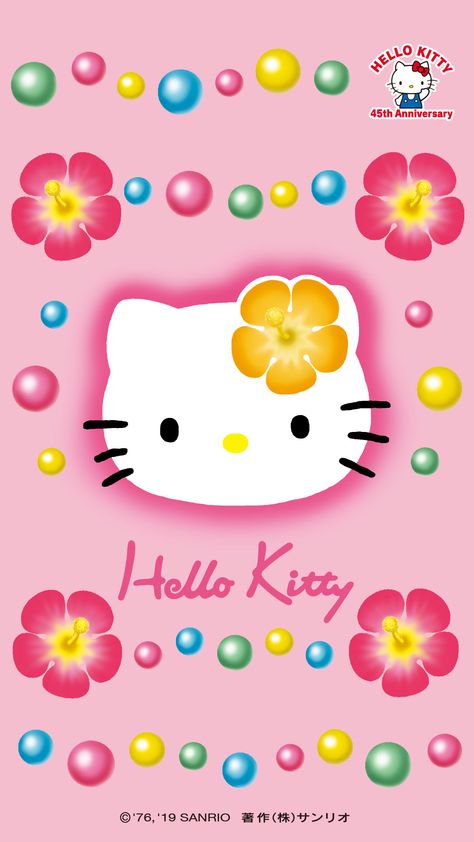 Hello Kitty 45th Anniversary Wallpaper Tropical Hello Kitty, Hello Kitty Profile, Anniversary Wallpaper, Hello Kitty Summer, Sister Wallpaper, Summer Core, Hello Kitty Vans, 헬로키티 배경화면, Images Hello Kitty