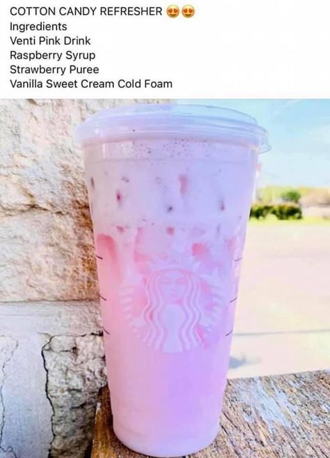 Cotton Candy Refresher, Starbucks Drink Menu, Starbucks Hacks, Starbucks Secret Menu Recipes, Cold Starbucks Drinks, Starbucks Drinks Diy, Secret Starbucks Recipes, Iced Starbucks Drinks, Coffee Recipes Starbucks