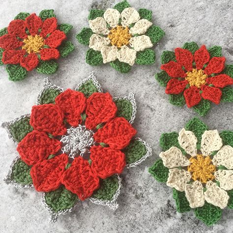 Poinsettia - Free Pattern Crochet Flowers Pattern, Crochet Poinsettia, Puff Flower, Crochet Puff Flower, Crochet Snowman, Crocheted Flowers, Crochet Mandala Pattern, Holiday Crochet, Crochet Christmas Ornaments