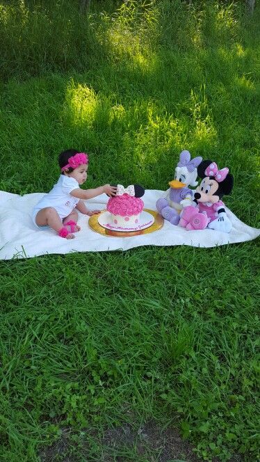 Minnie Mouse Photo Shoot Ideas 2nd Birthday, Minnie Mouse Photo Shoot Ideas, Outdoor Cake Smash, 1 Year Pictures, 2nd Birthday Photos, Twodles Birthday, Shooting Ideas, Mouse Photos, Minnie Cake