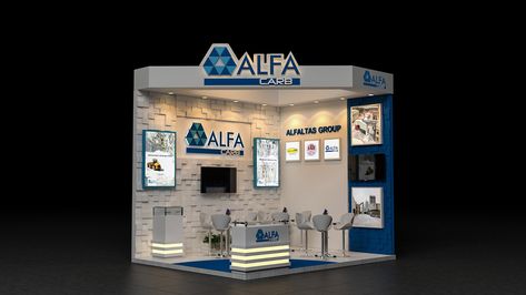 Alfa Carb Booth Design (Dubai)Approved on Behance Booth Design Exhibition 2x3, Small Exhibition Booth Design Ideas, 3x3 Exhibition Stand Design, Exhibition Booth 3x3, Booth Exhibition Design 3x3, 3x3 Booth Design, Booth 3x3, Stall Design Ideas, Small Booth Design