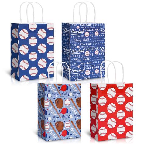 PRICES MAY VARY. THE PACKAGE INCLUDES: 12pcs gift bags with handle in 4 designs, each one has 3pcs, exquisite and delicate, sufficient to meet your different needs for gift packing and other uses. BASEBALL THEME: Patterned with assorted baseballs in red, white and blue, cute and delicate, great accessories for many occasions. SIZE: Each party bags measures about 5.9 x 8.3 x 3.1 inch, proper size to hold chocolate, candies, small toys, gift box, goodie and other things you want to put in. GOOD MA Baseball Gift Bags, Baseball Theme Birthday Party, Baseball Theme Birthday, Baseball Theme Party, Chocolate Candies, Paper Candy, Baseball Theme, Baseball Design, Small Toys