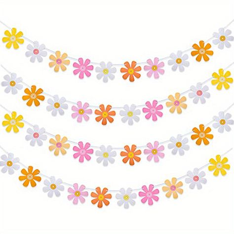 Groovy Banner, Bluey Bday Party, Five Is A Vibe, Flower Banner, 70's Party, Paper Garlands, Daisy Party, Hippie Party, Birthday Party Girl