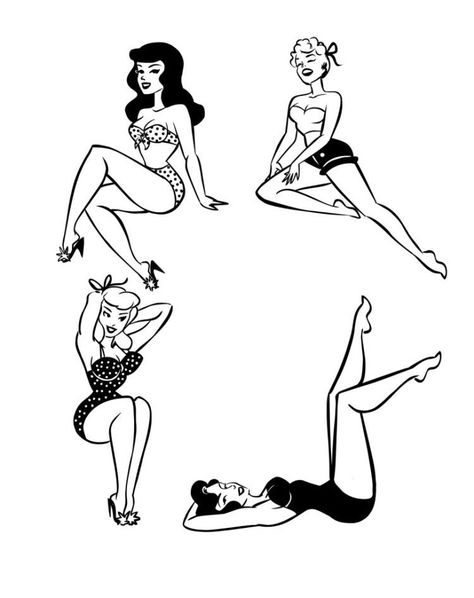 Pinup Tattoos, Pin Up Girl Tattoo, Arte Pin Up, Pinup Poses, Pin Up Drawings, Pin Up Poses, Ginger Dress, Geniale Tattoos, Pin Up Tattoos