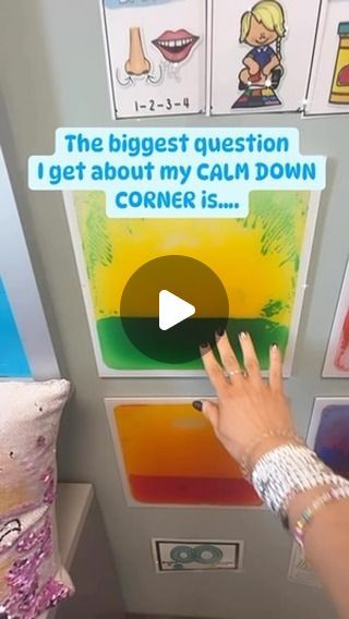 Fallon | School Counselor | LMHC Grad Student | EF Coach on Instagram: "🌟 The biggest question I get about my CALM DOWN CORNER is…   ⁉️How do you get the sensory tiles to stick on the wall? ⁉️  🤯The answer… a hot glue gun! A few dots of hot glue on the back of each tile did the trick!   💪Kids have pushed, punched, pressed, kicked them, and they haven’t budged.   🧘‍♀️Sensory tiles offer children the chance to engage in heavy work, allowing them to fulfill their body’s need for sensory input to release frustration or pent-up energy, while also adding beautiful color to your space!   🤑I just saw there is a Prime Day sale (7/16)! Comment “tiles” for my affiliate link!💰  #sensory #sensoryplayideas #calm #calmcorner #calmdown #copingskills #sensoryinput #schoolcounselor #schoolcounselorsof Quite Corner Preschool, Diy Liquid Sensory Tiles, Diy Sensory Wall Ideas, Calming Area In Classroom, Calm Down Area In Classroom, Calm Down Activities For Kids, Calming Corner Classroom Preschool, Nurture Room Ideas, Sensory Corner Classroom