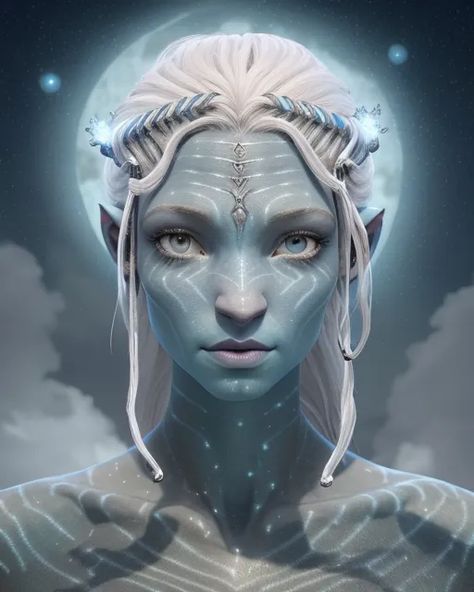 Frostborn Serenity: Snow Mountain NaVi Maiden - starryai Snow Avatar Oc, Snow Navi Oc, Snow Navi Avatar, White Navi Avatar, Na'vi Oc, Avatar Dr, Snow Maiden, Oc Stuff, Avatar Movie