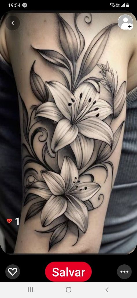 Realistic Lily Tattoo Design, Lily And Butterfly Tattoo, Tattoo Lily Flower, Lilly Sketch, Lily Flower Tattoo Designs, Lilly Flower Drawing, Lily Tattoo Sleeve, Stargazer Lily Tattoo, Lilly Flower Tattoo