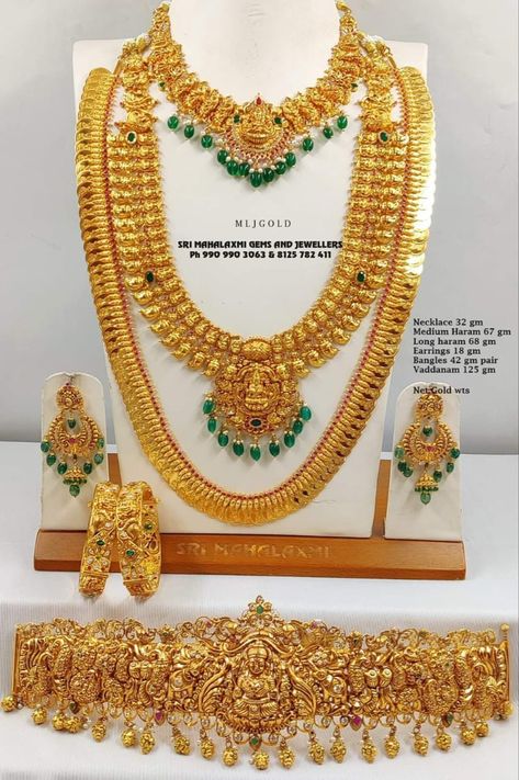 Gold Temple Jewellery Necklace Set, Mini Haram Gold, Indian Jewelry Design, Temple Jewellery Necklace, Mini Haram, Indian Gold Necklace, Indian Gold Necklace Designs, Marriage Jewellery, Haram Designs