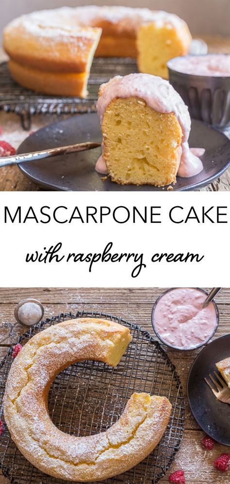 Chocolate Cream Cheese Bundt Cake, Dessert Mascarpone, Creamy Dessert Recipes, Cream Cheese Bundt Cake, Mascarpone Cake, Mascarpone Recipes, Summer Cake, Raspberry Cream, Italian Cake