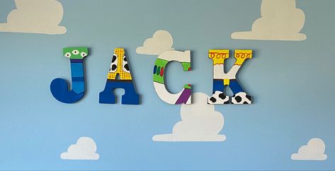 Toy Story Letters Diy, Toy Story Letters, Letter Painting Ideas Wooden, Letter Decoration Ideas, Painting Letters, Toy Story Nursery, Wooden Letters For Nursery, Painted Wood Letters, Disney Letters