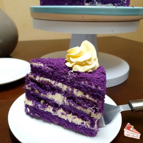 Ube Cake (Filipino Purple Yam Cake) – A Slice of Kate Ube Flan Cake Recipe, Ube Leche Flan Cake, Ube Custard, Purple Yam Cake, Famous Cakes, Basic Buttercream Recipe, Yam Cake, Ube Jam, Ube Cake