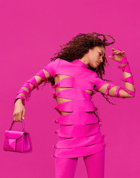 Zendaya Valentino Fall 2022 Campaign Pink Collection Valentino Pink, High Neck Bodycon Dress, Celebrity Style Red Carpet, Women Long Sleeve Dress, Mini Cocktail Dress, Long Sleeve Turtleneck, Ely, Red Carpet Dresses, Long Sleeve Bodycon