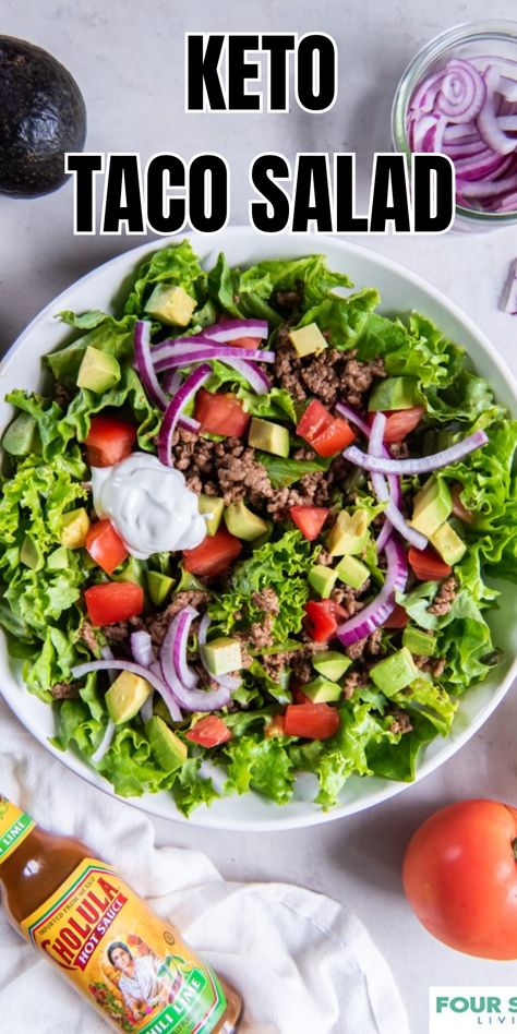 Here is a bright and delicious keto taco salad recipe to rock your meal-planning world. This low-carb taco salad is a quick and easy one-pot dish bursting with bold flavor. You’ll love that this keto Mexican salad is the perfect and healthy keto meal that’s great as a lunch or dinner option. Keto Mexican Salad, Low Carb Taco Salad, Taco Bowl Recipe, Keto Taco Salad, Taco Salad Recipe, Family Breakfast Recipes, Keto Salad, Low Carb Tacos, Taco Salad Recipes