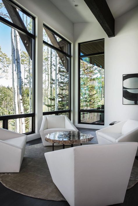 Mountain Architecture, Contemporary Windows, Dining Room Contemporary, Modern Mountain Home, American Interior, Interior Windows, House Design Photos, White Pine, Mountain Home