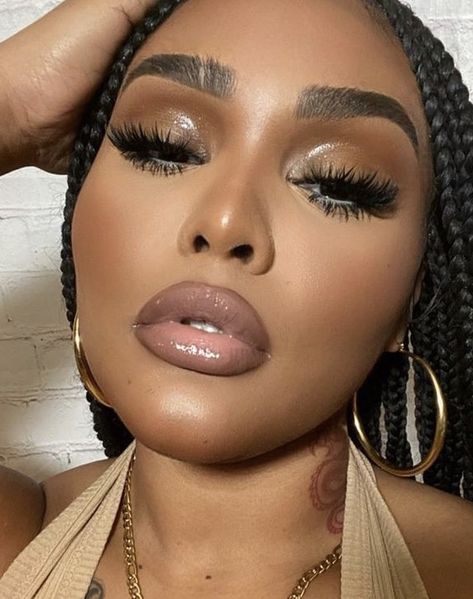 No Eyeshadow Makeup Look Black Women, Natural Glam Makeup, Soft Glam Makeup, Brown Skin Makeup, Makeup For Black Skin, Glamour Makeup, Makeup For Black Women, Dark Skin Makeup, Looks Black