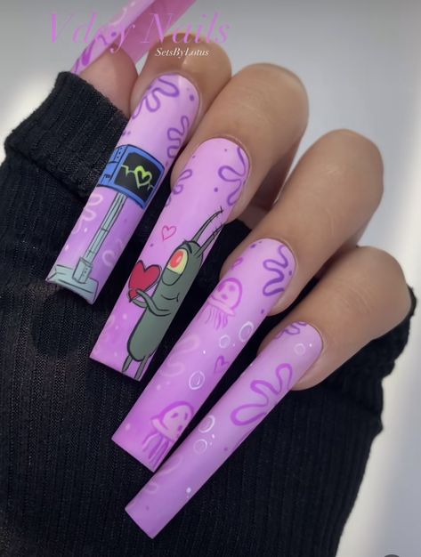 Plankton Nails, Spongebob Plankton, Spongebob Nails, Character Nail Art, Vday Nails, Cartoon Nails, Ideas Uñas, Hippie Nails, Valentine Nail Art