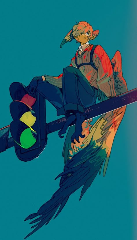 Winged People, Bird People, Minecraft Art, Minecraft Fan Art, Traffic Light, Art Style Inspiration, At School, Character Design Inspiration, Drawing Inspiration