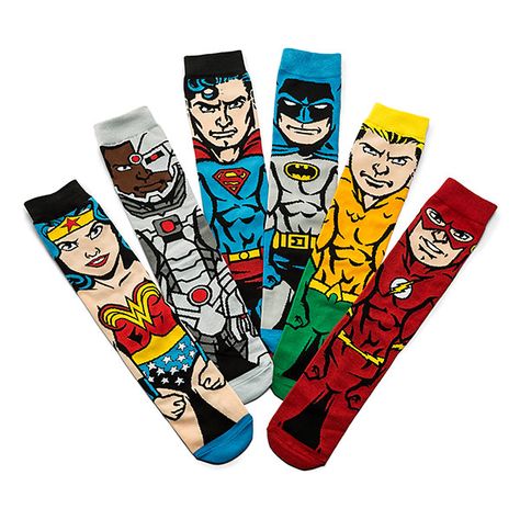 Justice League 6-Pack Men’s Crew Sock Set Superhero Socks, Mens Novelty Socks, Sock Set, Geeky Girls, Mens Crew Socks, Think Geek, Mystery Minis, Geek Art, Crew Sock