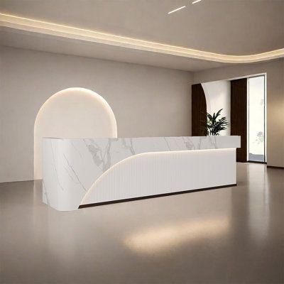 Make every reception a delightful experience. It's not just about enhancing your work efficiency; it's about creating a warm, professional reception space. Let every client feel the meticulous attention to detail here, leaving a profound impression. Now, let this uniquely styled reception desk become a part of your journey to professional success. Size: 39.37" H x 94.48" W x 23.62" D | LKIWXAQ RECEPTION DESK Stylish Bar Counter Front Desk brownWood | 39.37" H x 94.48" W x 23.62" D | Wayfair Front Desk Design Receptions, Office Reception Desk Designs, Stone Reception Desk, Front Desk Design, Counter Desk, Reception Desk Office, Modern Reception Desk, Reception Desk Design, Reception Counter