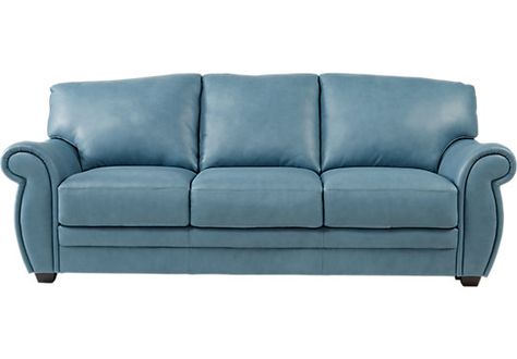 Martello Blue Leather Sofa Transitional/Leather, 1,099.99, Shop Now. Large variety of Sofas at Furniture.com. Light Blue Leather Couch, Blue Leather Couch, Blue Leather Sofa, Leather Sofa And Loveseat, Grey Leather Sofa, Best Leather Sofa, Sofa Images, Blue Living Room Decor, Sofa Inspiration