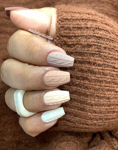 A copper blaze for a fiery autumn nail look. 🍂🔥 #CopperNails #FallEssentials #ChicStyle Sweater Nails Square, Acrylic Nails Sweater Design, Sweater Tip Nails, Neutral Sweater Nails, Coffin Sweater Nails, Nude Sweater Nails, Sweater Acrylic Nails, Cardigan Nails, Winter Sweater Nails