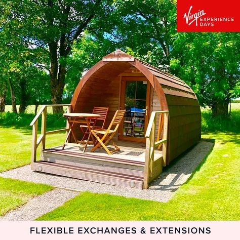 Virgin Experience Days One Night Super Glamping Pod Break In Devon Experience Day - E-Voucher  Virgin Experience Days. Camping Pods, Glamping Pods, Holiday Bed, Camping Pod, Wooden Hut, British Weather, Camping Bed, British Countryside, Indoor Swimming