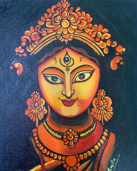 Durga Mural Painting, Durga Pooja Drawing, Devi Painting Art, Navratri Durga Mata Drawing, Navratri Devi Drawing, Maa Durga Canvas Painting, Durga Maa Paintings Canvas, Durga Maa Paintings Folk Art, Durga Canvas Painting