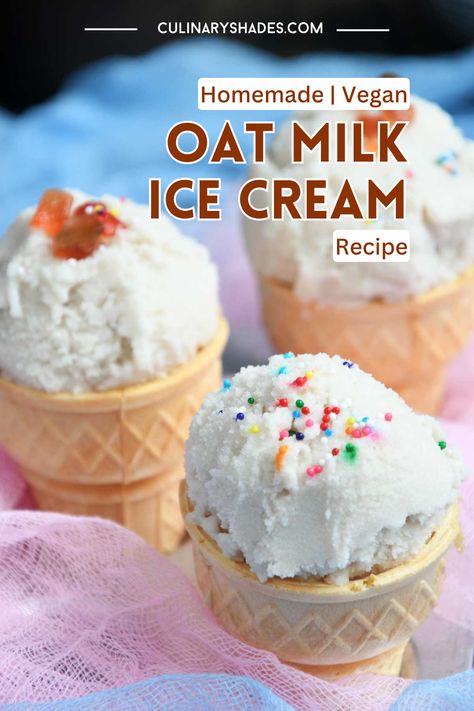 This recipe uses oat milk to make creamy and delicious vegan ice cream. Perfect for those with dietary restrictions or anyone looking for a lighter and vegan frozen treat. Oatmilk Dessert Recipes, Homemade Oat Milk Ice Cream, Oatmilk Ice Cream Recipe, Oatmilk Ice Cream Homemade, Vegan Ice Cream Recipe Machine, Ninja Creami Oat Milk Recipes, Oat Cream Recipe, Non Dairy Ice Cream Recipe, Oat Milk Ice Cream Recipe