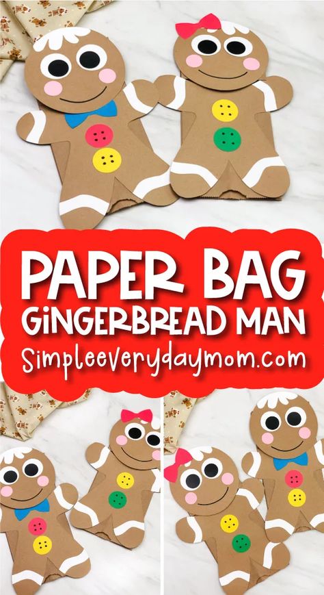 Gingerbread Man Paper Bag Puppet Craft [Free Template] Gingerbread Man Craft, Paper Bag Puppet Craft, Cheap Christmas Crafts, Gingerbread Man Crafts, Bag Puppet, Gingerbread Man Activities, Winter Crafts Preschool, Puppet Craft, Paper Bag Crafts