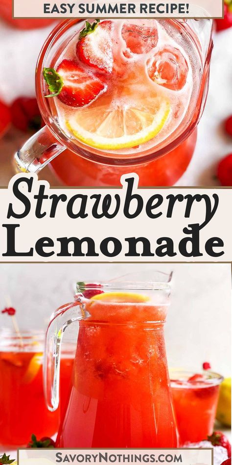 Homemade Strawberry Lemonade Recipe, Frozen Strawberry Lemonade Recipe, Fresh Strawberry Lemonade, Easy Strawberry Lemonade, Strawberry Basil Lemonade, How To Make Lemonade, Frozen Strawberry Lemonade, Homemade Strawberry Lemonade, Strawberry Lemonade Recipe